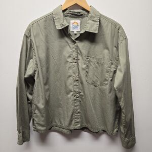 C&C California Womens Safari Shirt Army Green Button Front LS sz Lg 100% Cotton